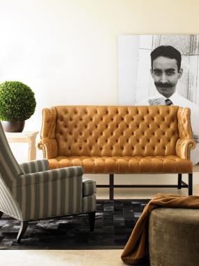 HC1271-55 Townsend Wing Chair - Special Construction - Up-Charge Applies, 
HC112-24 Cline Chair, HC9591-41 17th C. Italian M2M® Console 
and 130-30 Saturn Round Ottoman.