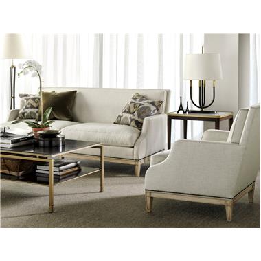 HC1525-84 Monroe Sofa, HC1525-24 Monroe Chair, HC1579-10W Montpelier Cocktail Table with Wood Top and HC1586-10S Room Scene