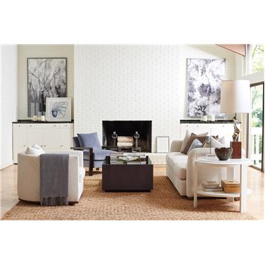 Room Scene: HC3003-06 Kate Sofa and HC3004-27 Susan Swivel shown in standard Truffle finish and in fabric HC327-11. Standard throw pillows in fabric HC298-10, optional throw pillows in
fabric HC252-83 and HC950-96 bolster shown in fabric HC329-33, HC3006-21 Wayne Lounge Chair shown in optional Espresso finish and in fabric HC211-33, HC3084-70 Margot Side Table shown in optional Chalk paint and HC3080-70 Krystal Cocktail Table shown in optional Kohl finish. 