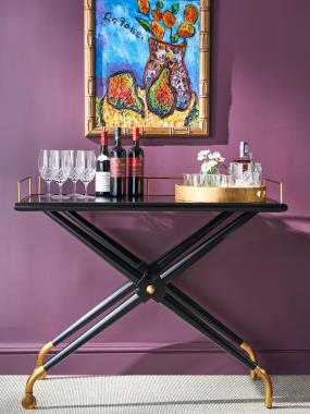 HC3345-70 Hackney Bar Cart shown in Black Lacquer finish.