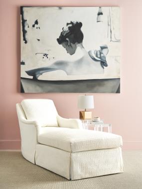 HC9509-CL Jules Chaise Lounge shown with AR3 Arm, PC Back Cushion, B4 Base, fabric HC291-10 and HCP9164-STK Bisker Nesting End Tables.