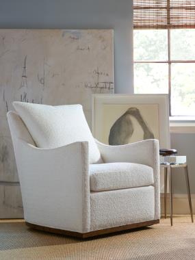 HC9509-SW Jules Swivel Chair - AR2 Track Arm: B5 Wood Trim Swivel Base shown in Truffle finish and HC401-10 fabric and HCP5388-STK Grace Spot Table.