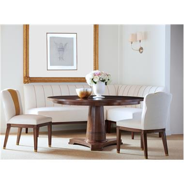 HC9042-71W Regency Round Dining Table, PE6745-00 Eleanor Side Chair and HC7635-56/HC7635-50 Bistro Banquettes with Corner Chair.